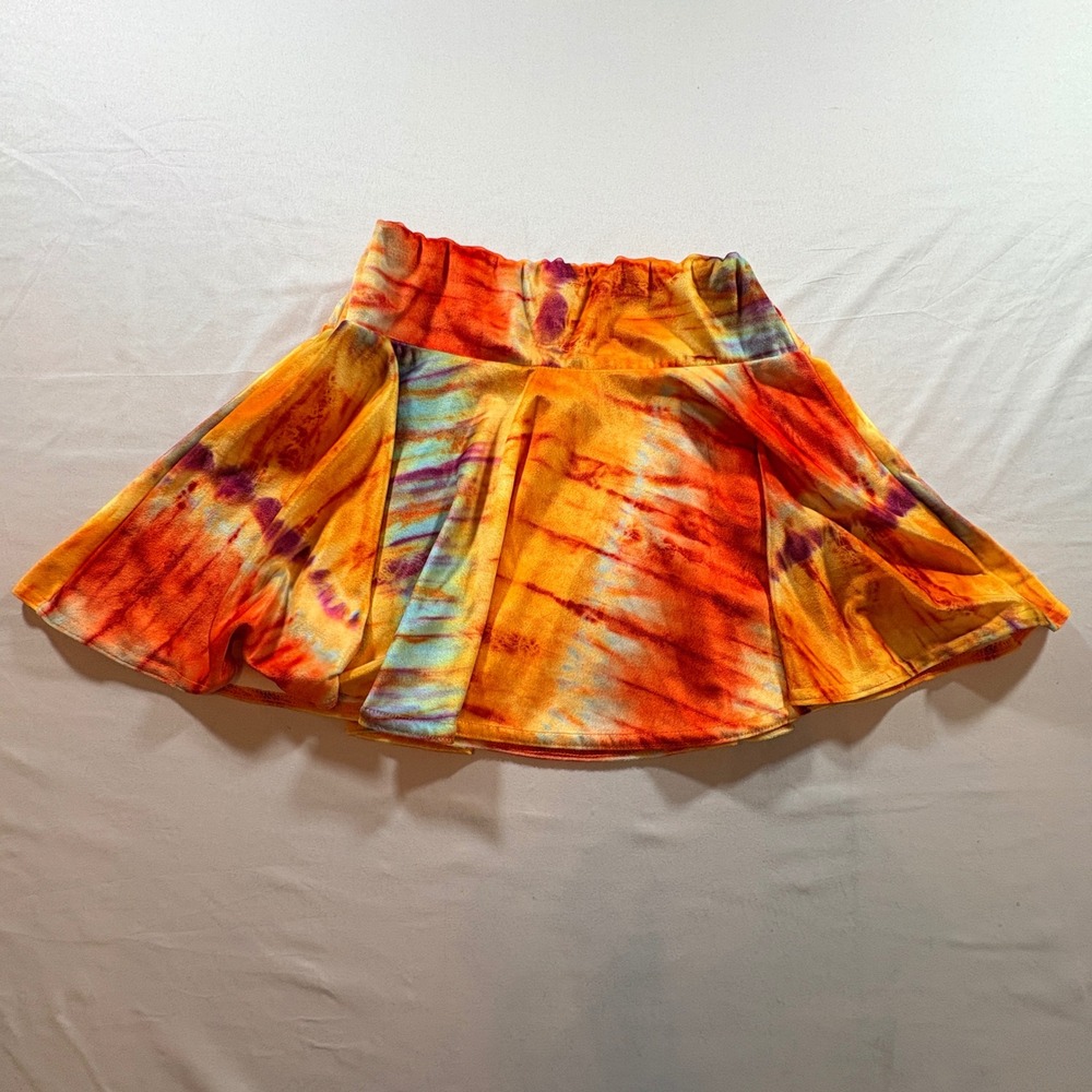 Little Lady Tie Dye Skater Skirt Girls Size 12/14 Orange Velvet Flared Mini